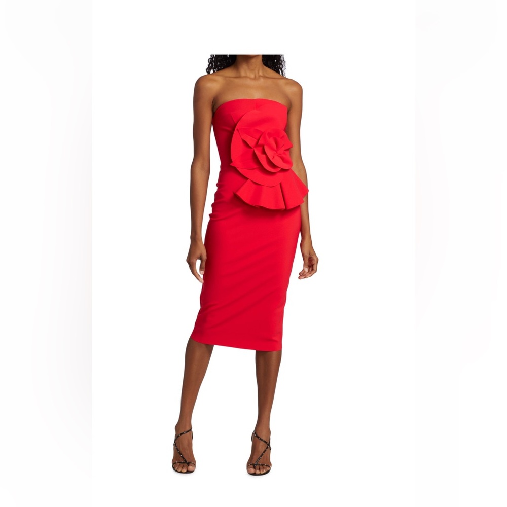 Chiara Boni Strapless Ruffle Sheath dress